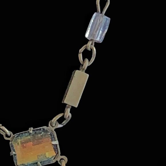 Vtg Banana Bob modernist Art Deco checkerboard topaz ox gold choker necklace - Picture 5 of 6